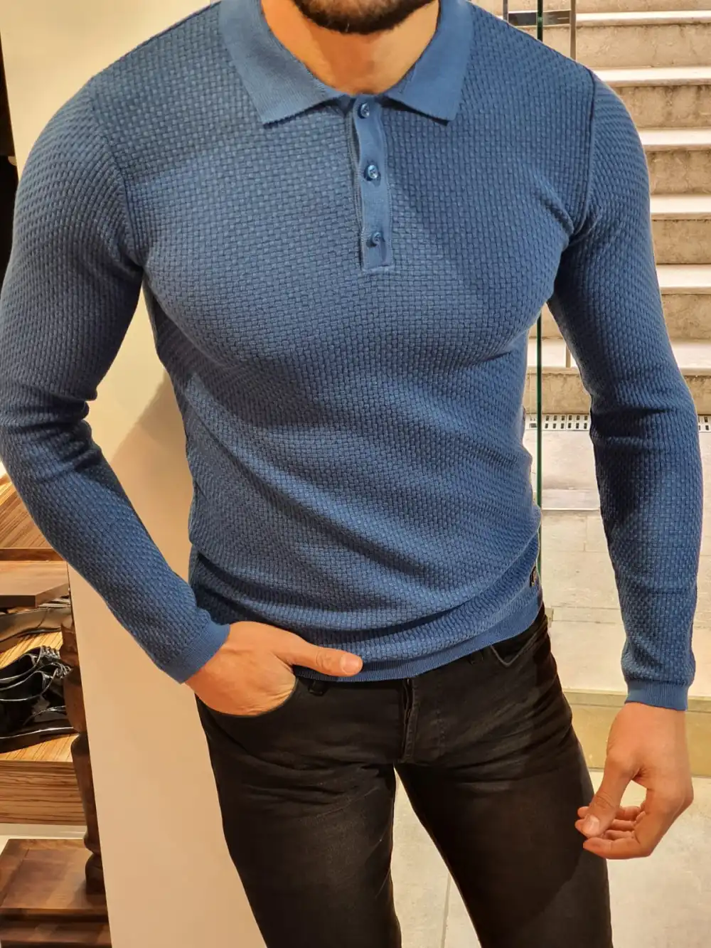 Refined Polo Collar Slim Fit Knit Sweater