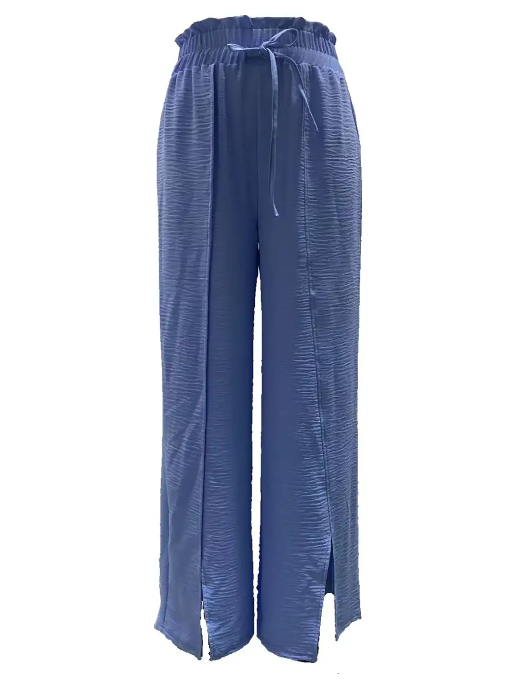 Wide Leg Slit Detail Ruffle Detail Everyday Pants