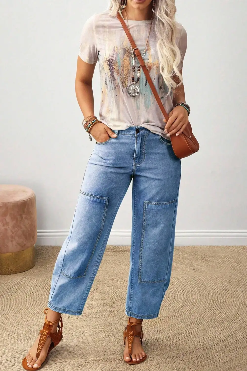 Women's Decorative Seam Patchwork Detail Solid Jeans