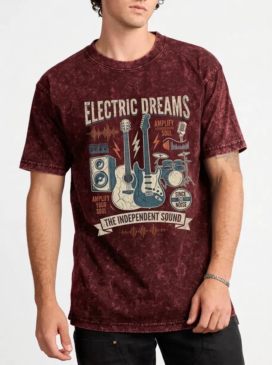 Men's Music Lover Electric Guitar Drum Printed T-shirt