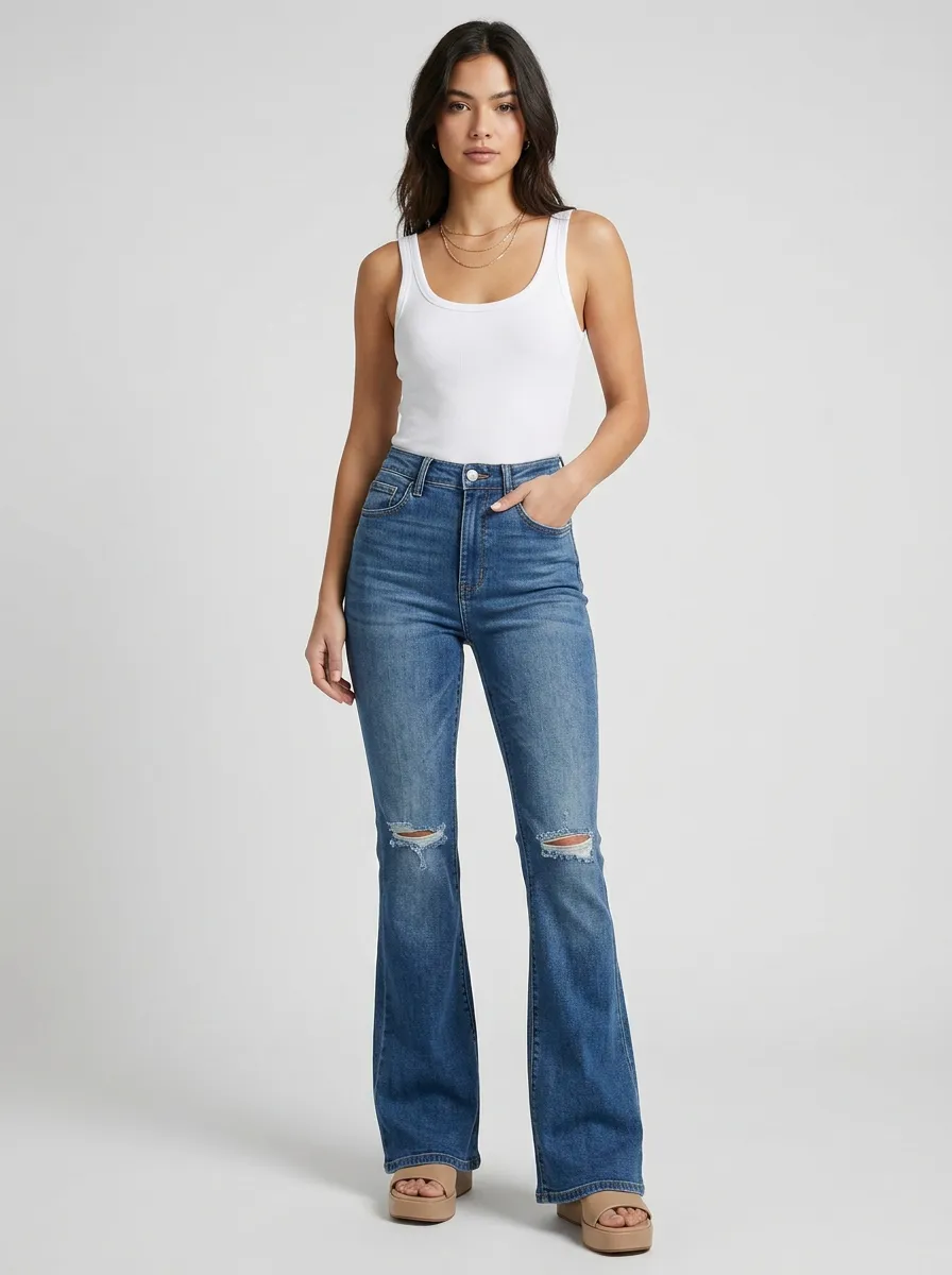 Minimal Modern Women's High-Waist Stretch Flare Jeans