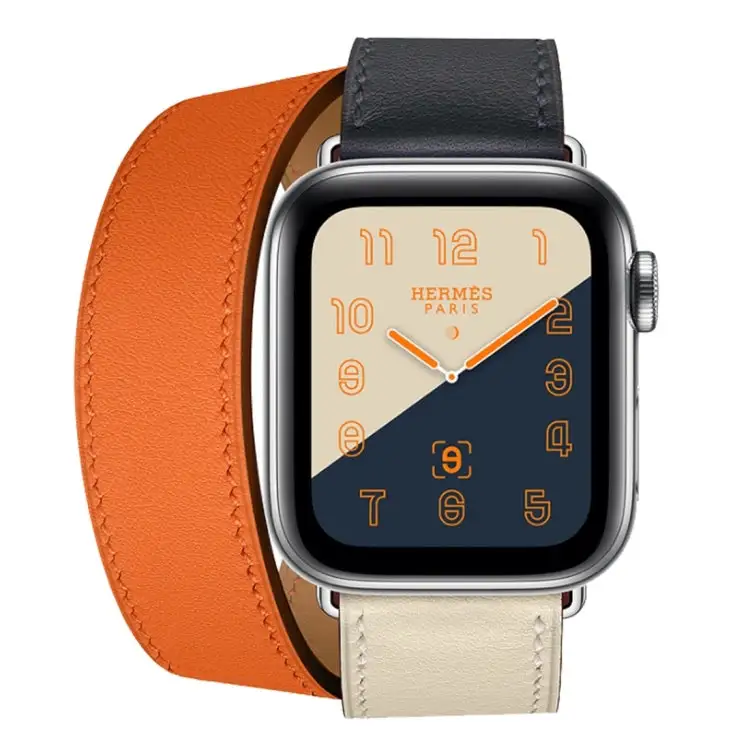 Two-Tone Double Loop Leather Wrist Strap Watch Band for Watch Series 3 & 2 & 1 38 mm - Bright Blue And Pink White And Orange