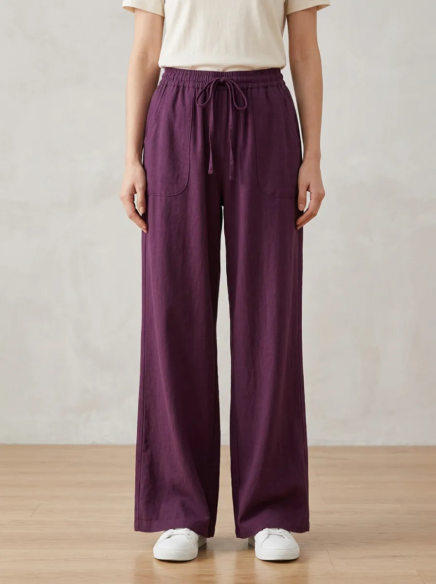Women's Patch-Pocket Drawstring Wide-Leg Trousers