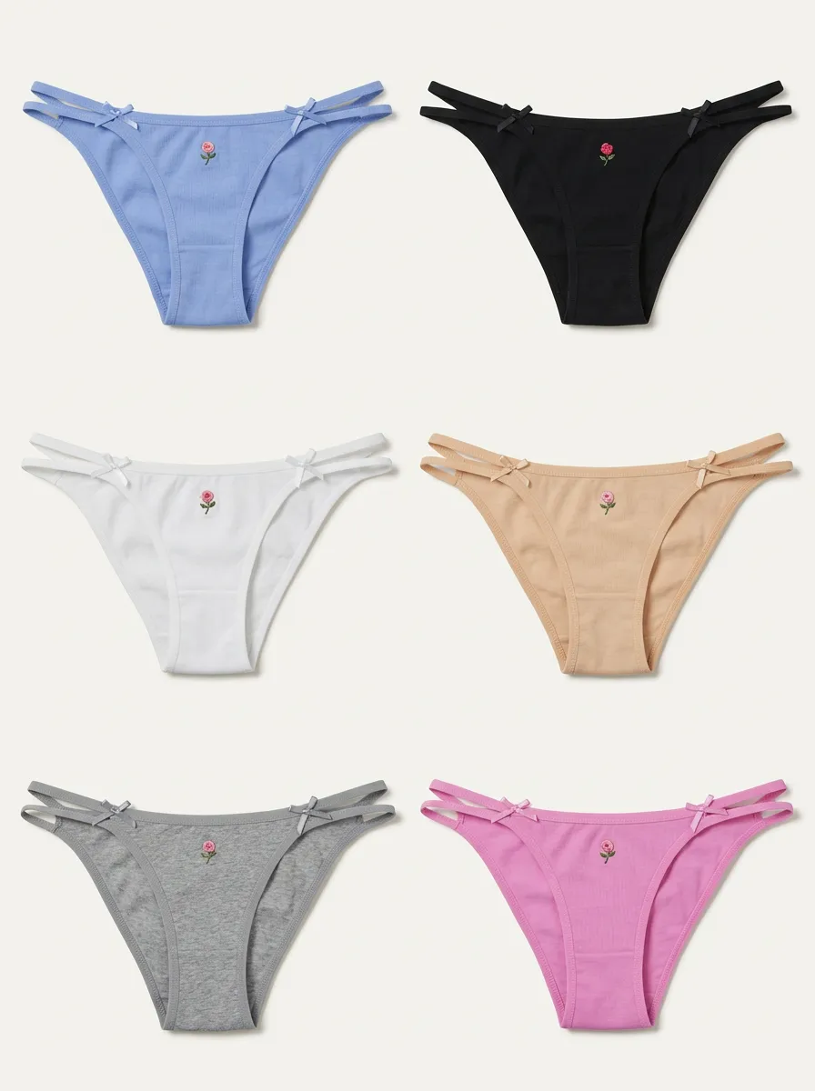 Women's Low-Rise Floral Embroidered Bikini Brief Set