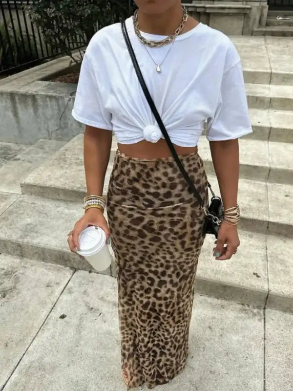 Leopard Print High-Waisted Maxi Skirt