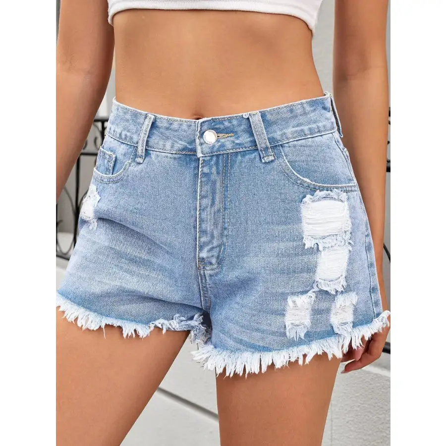 Weekend Raw Hem Distressed Denim Shorts
