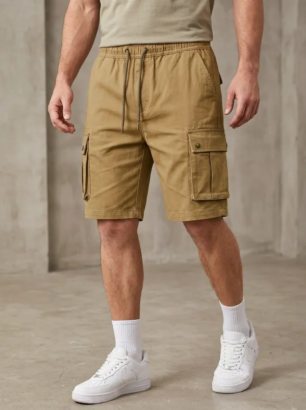 Versatile Multi-Pocket Drawstring Cargo Shorts