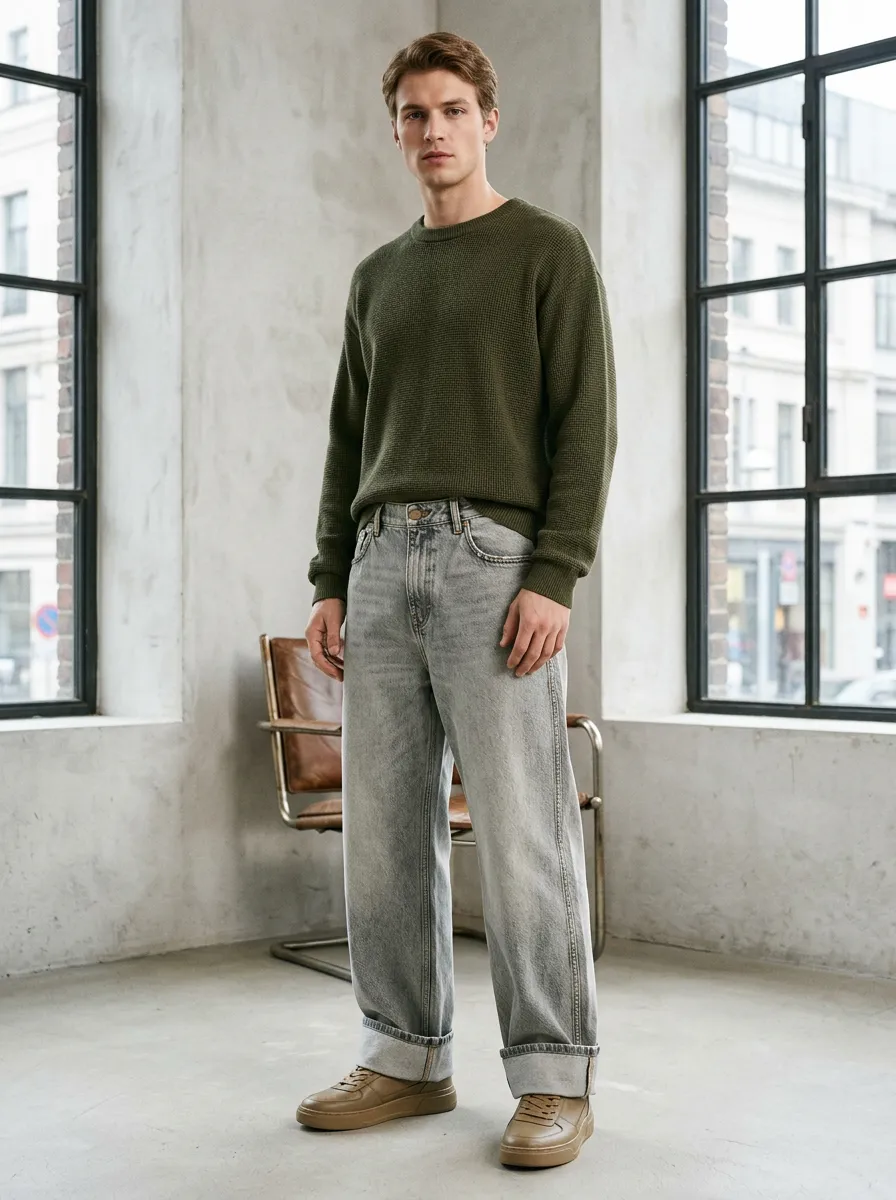 Men's Casual Streetwear Light Wash Loose Fit Denim Jeans