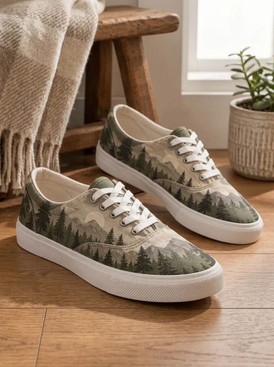 Men's Urban Nature Lover Mountain Forest Patterned Canvas Shoes