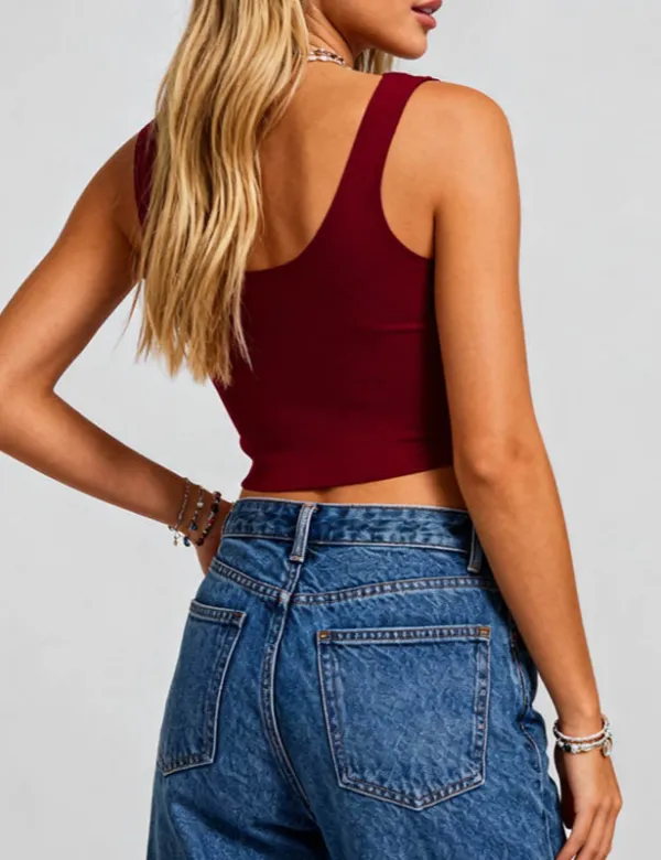 Chic Square Neck Shoulder Strap Padded Tank Top