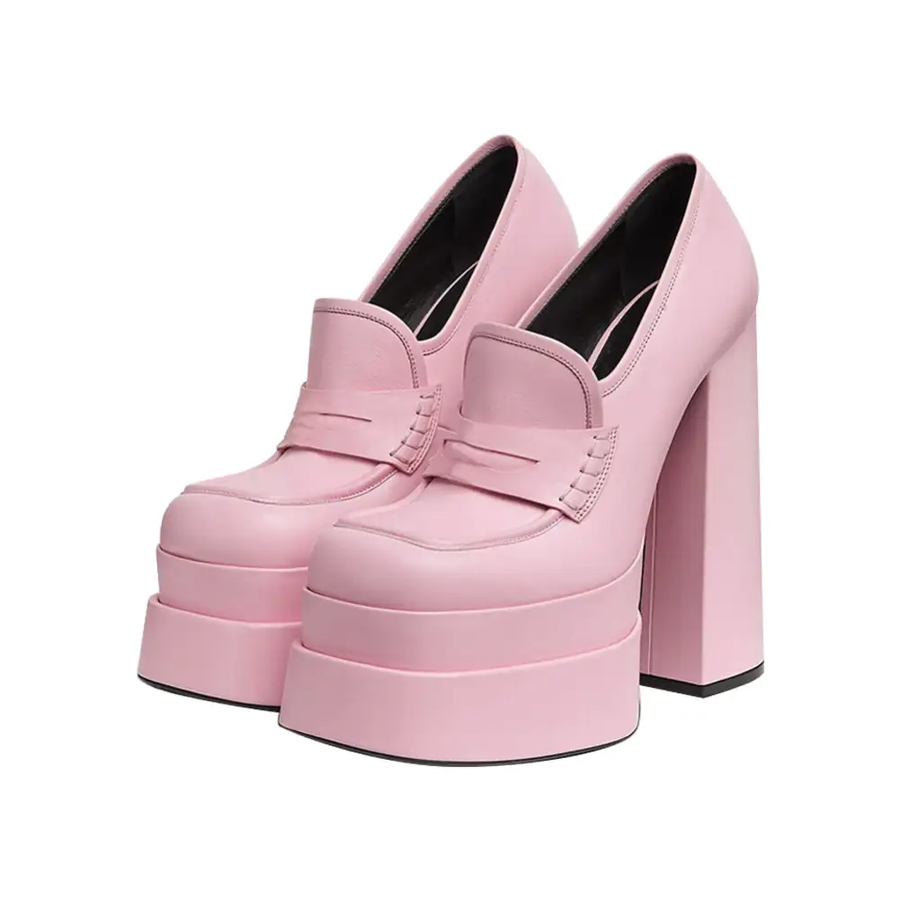 Modern Round Toe Platform Chunky Heel Pumps