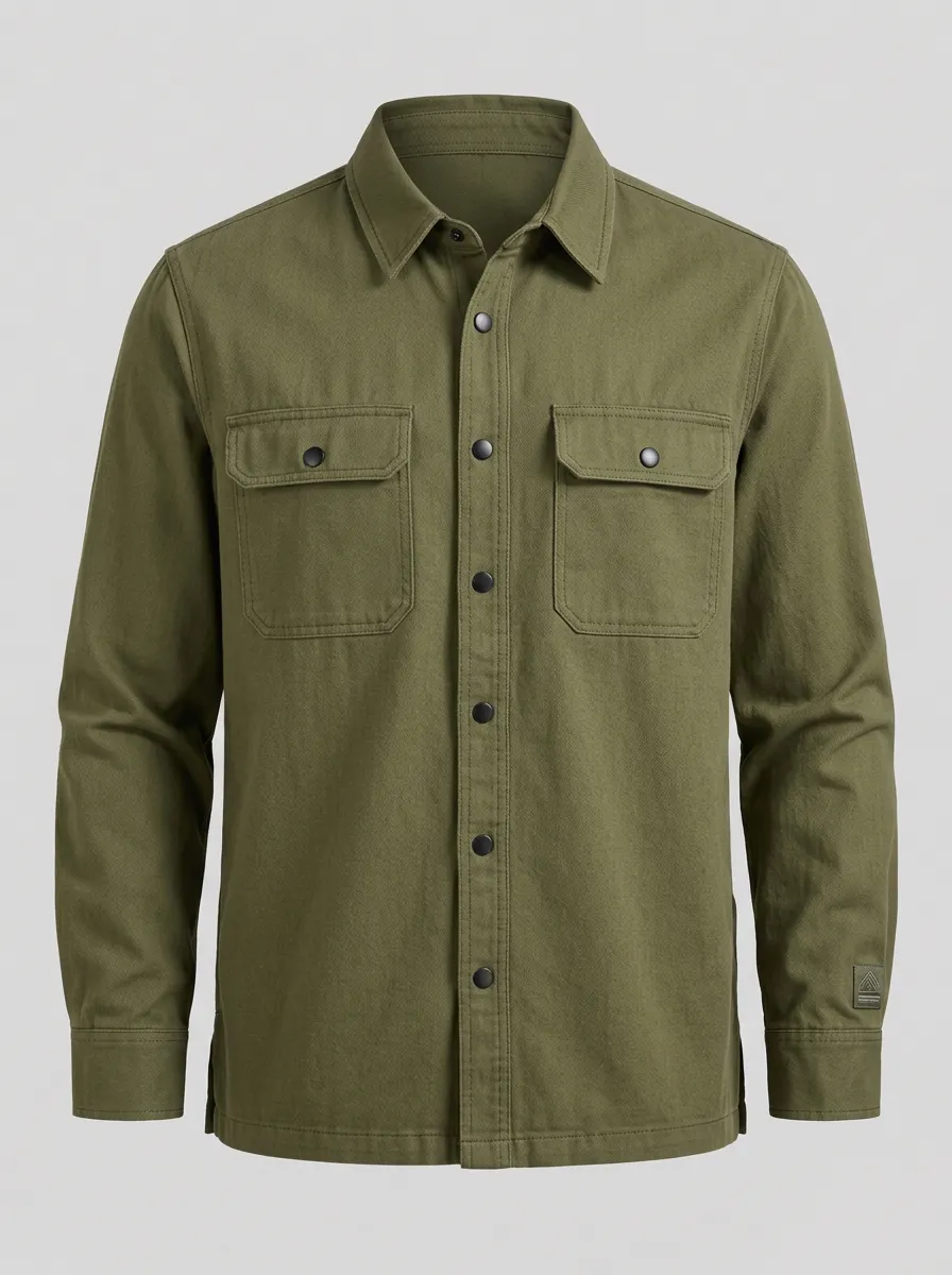 Men's Outdoor Tactical Olive Green Snap Button Long Sleeve Shirt