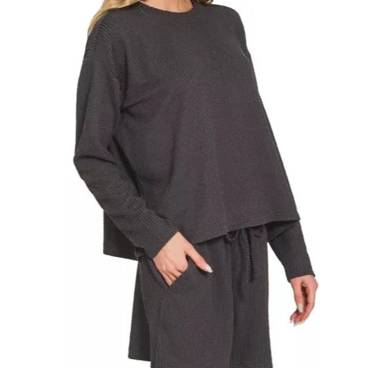 Corded Rib Long Sleeve Tee and Shorts Set