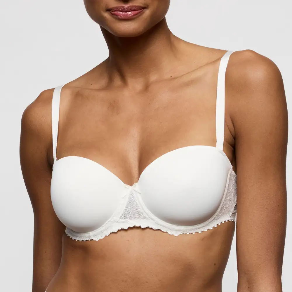 Women's Strapless Padded Adjustable Straps Scalloped Lace Sheer Detail Bra