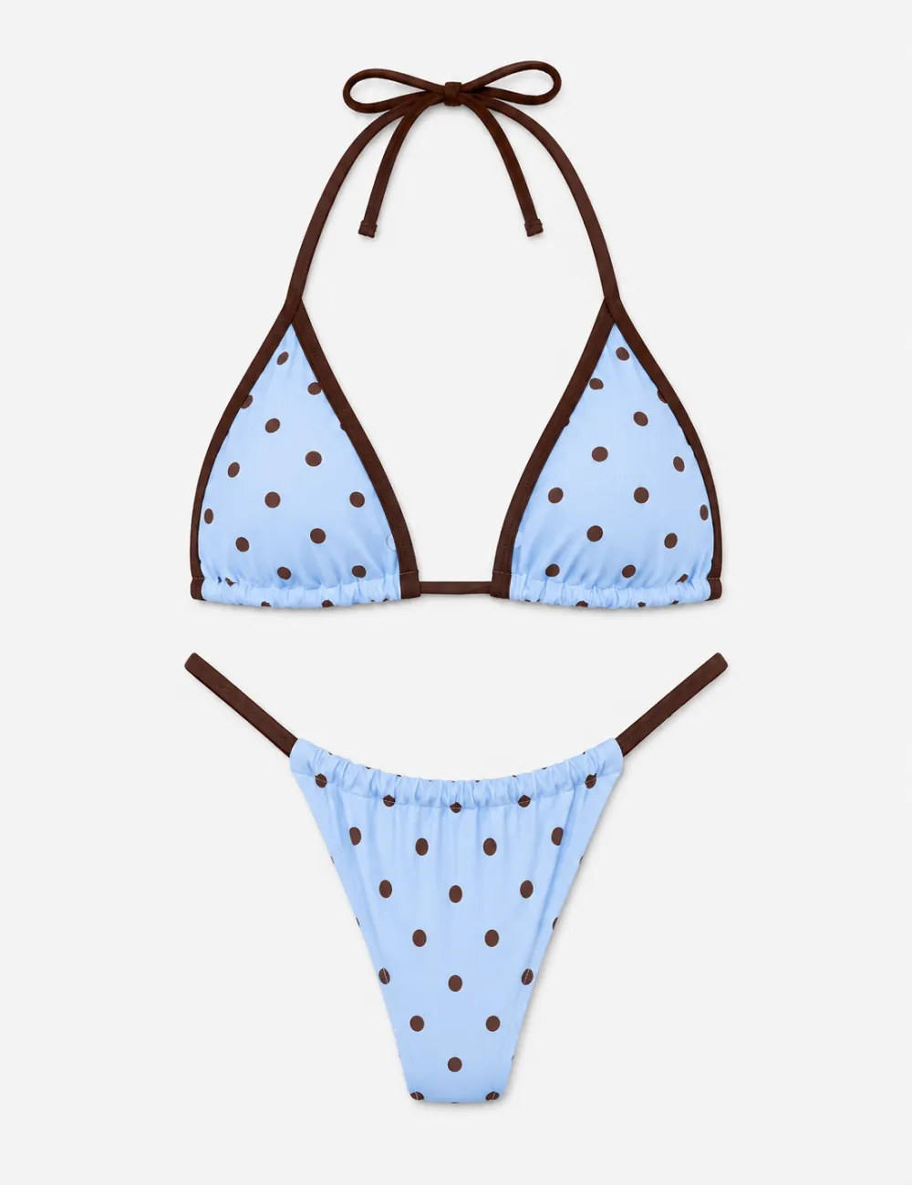 Polka Dot Contrast Trim Triangle Piece Bikini Set