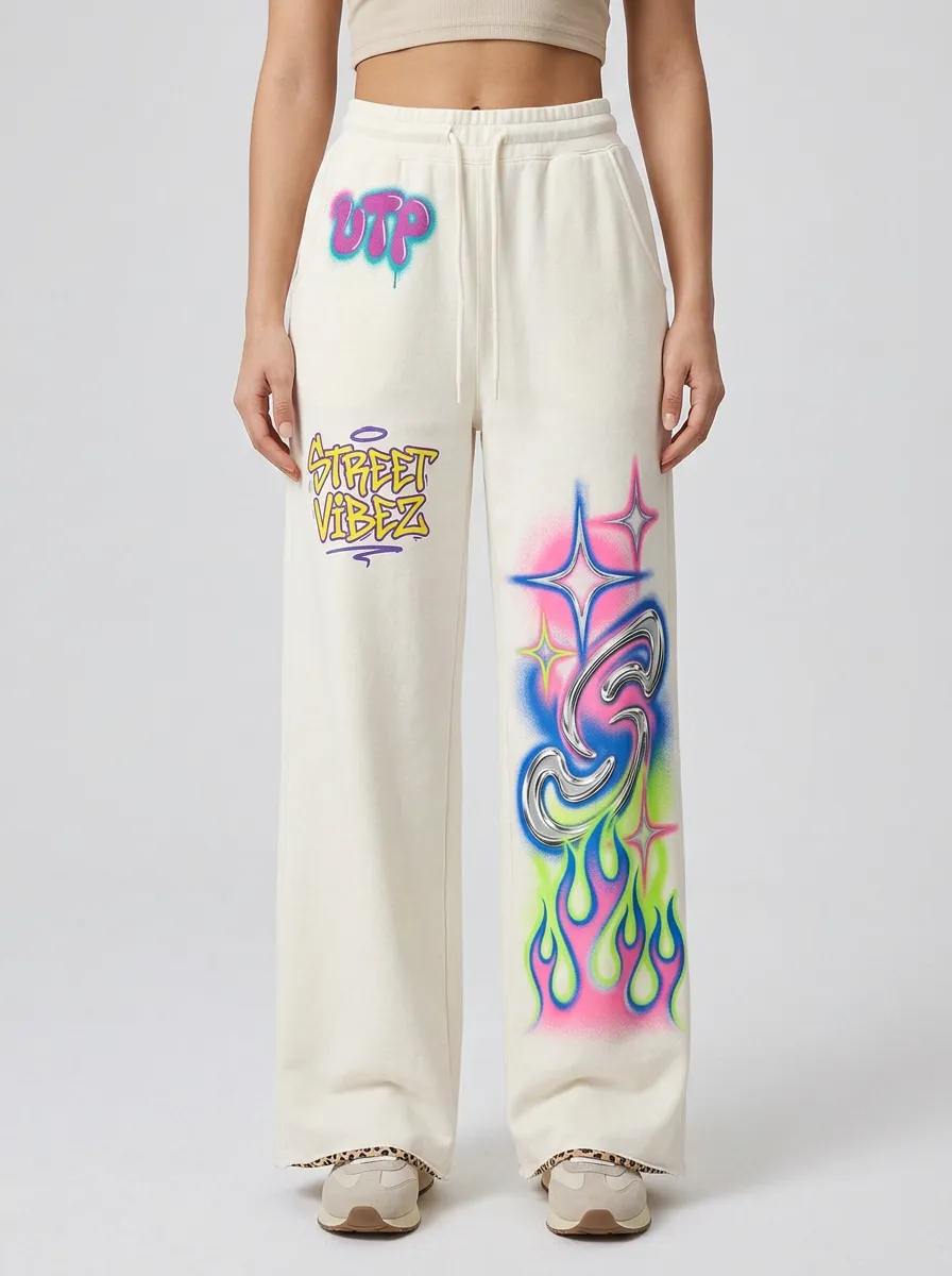Women's Streetwear Graffiti Star Flame Printed Sweatpants