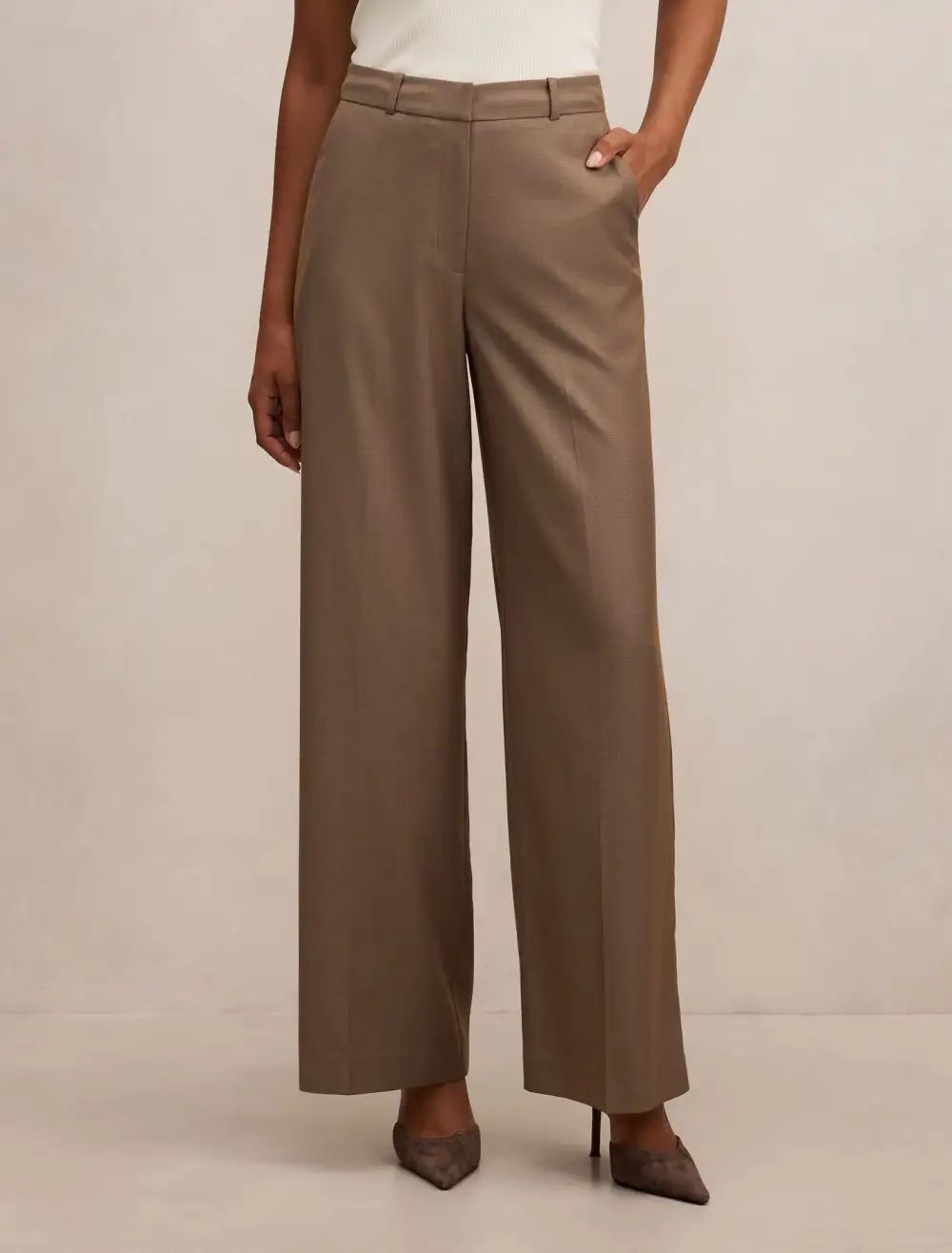 Light Brown Wide Leg Trousers