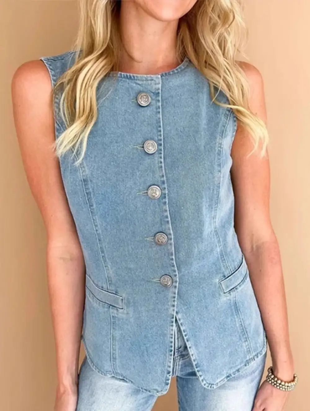 Denim Vest Sleeveless Single-Breasted Top