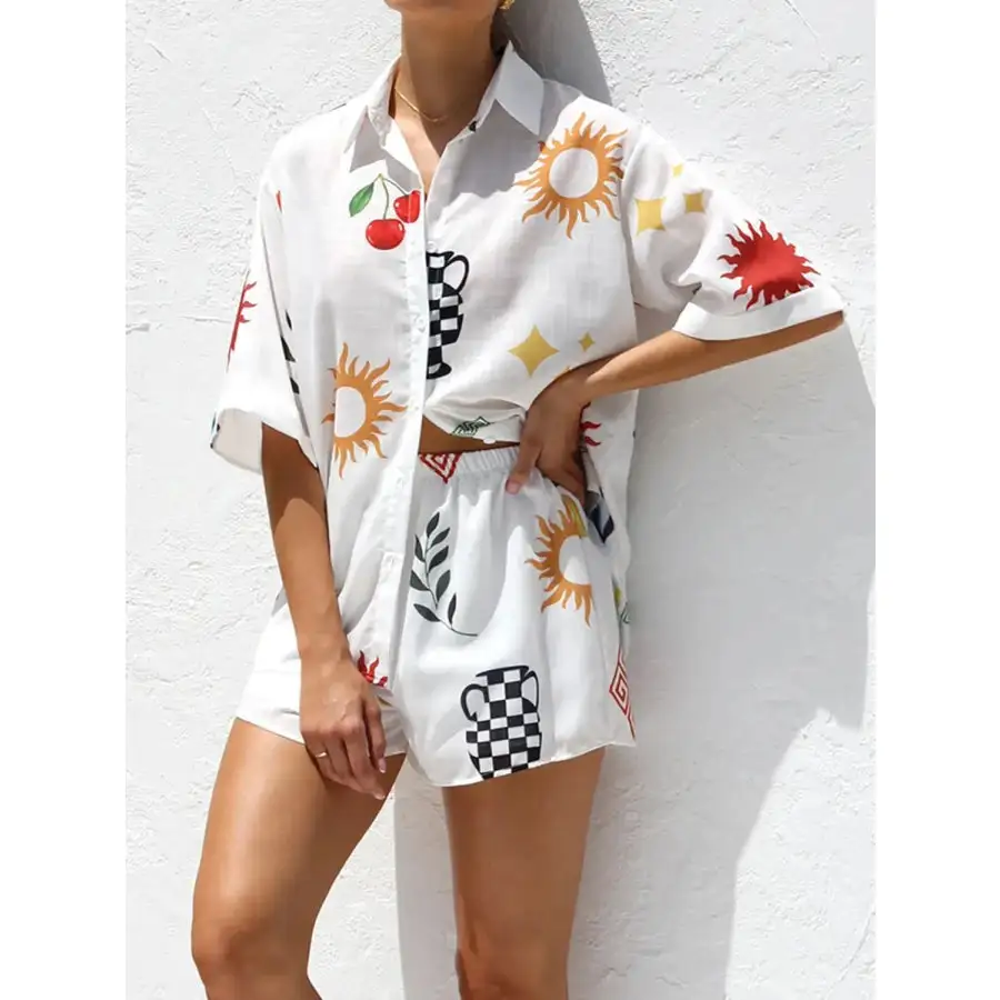 Relaxed Printed Button Up Top and Shorts Set