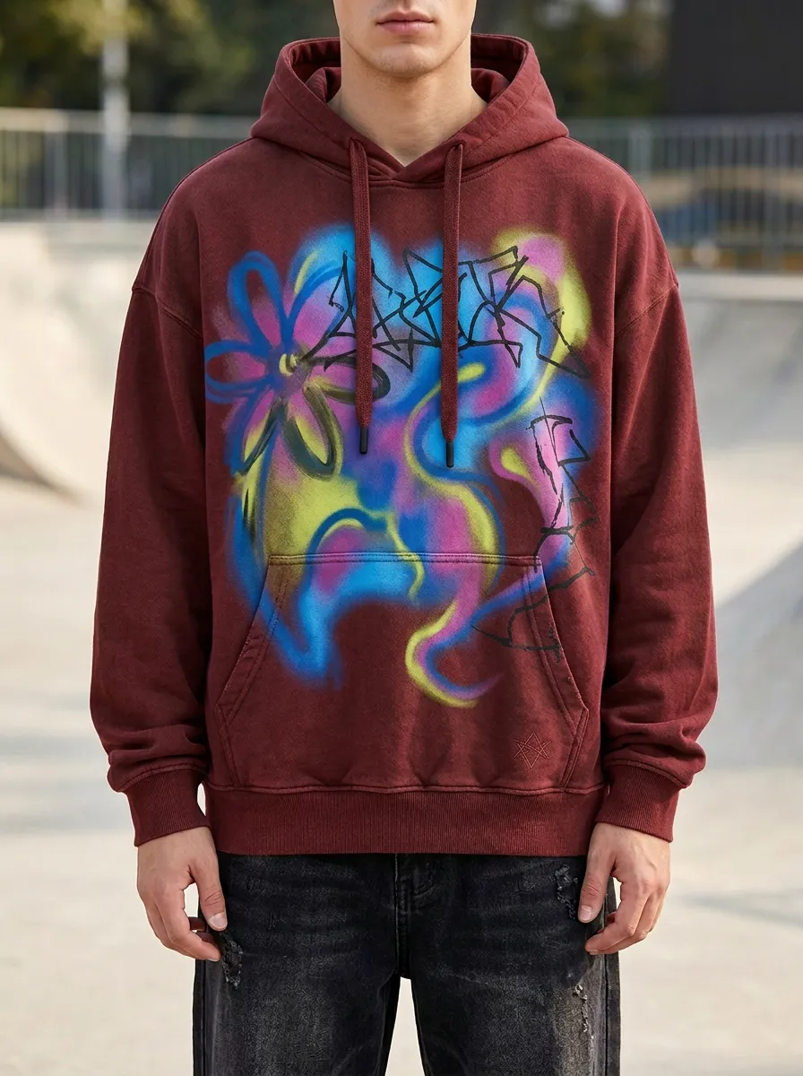 Unisex Streetwear Graffiti Flower Airbrush Graphic Hoodie
