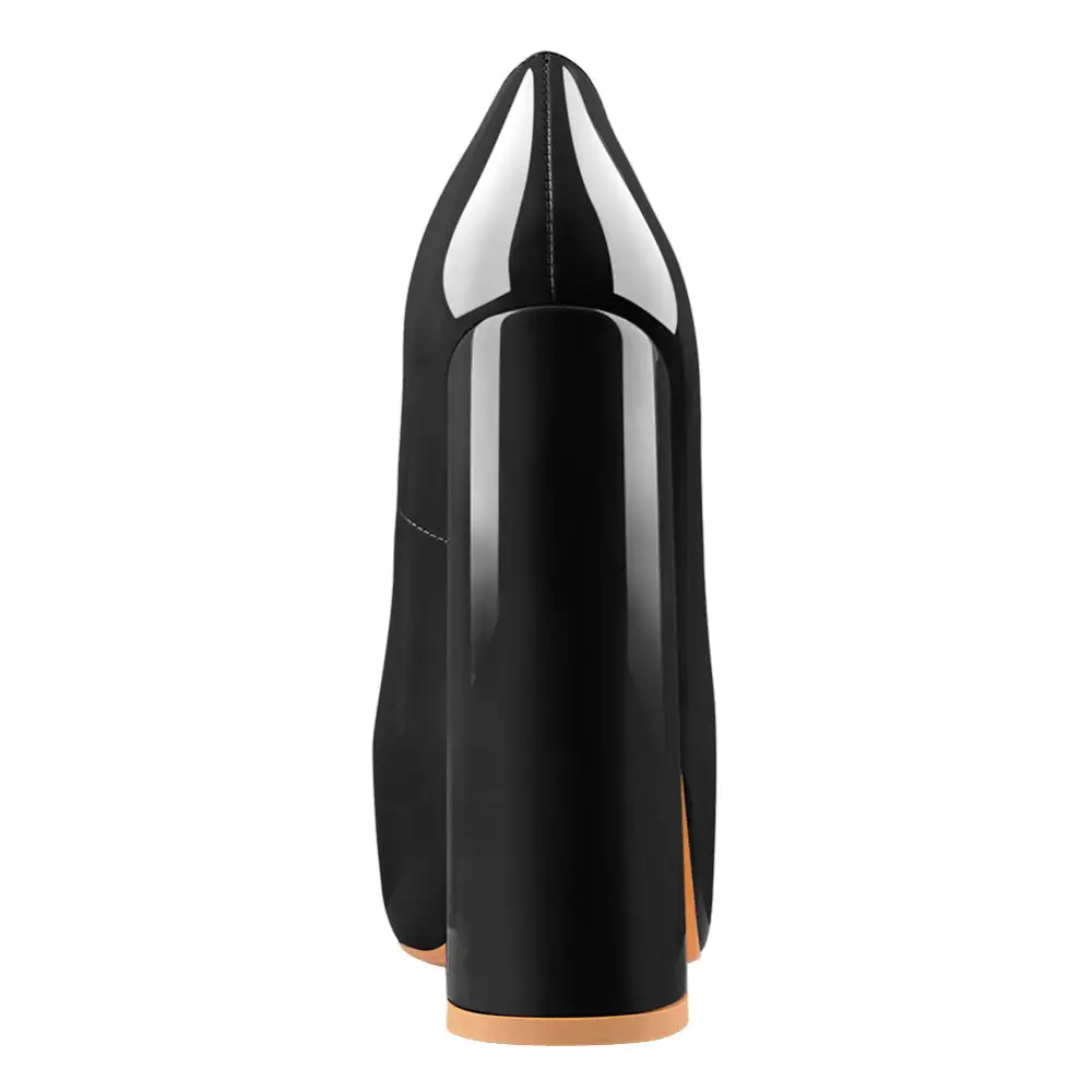 Sleek Patent Finish Pointed Toe Platform Chunky Heel Pumps