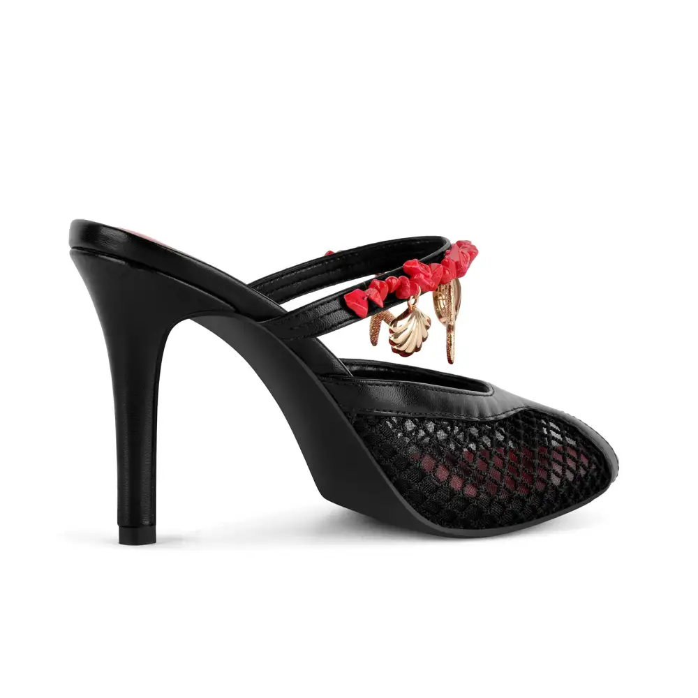Peep Toe Mesh Ocean Pendant Mule Sandals