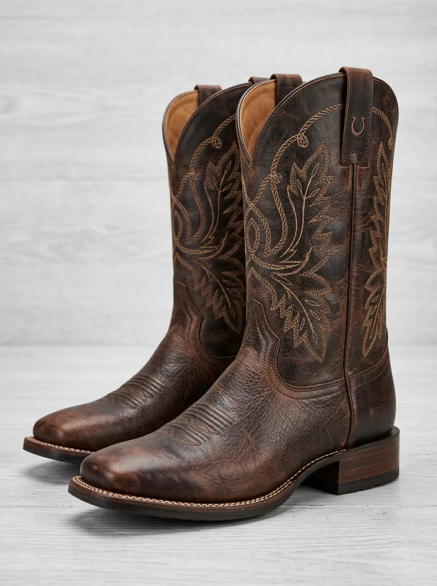 Country Floral Embroidered Look Men's Western Cowboy Boots