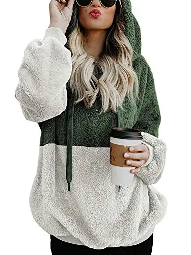 Women Casual Double Fuzzy Sweatshirt Faux Fleece Zip Pullover Hoodies Coat Outwear S-XXL