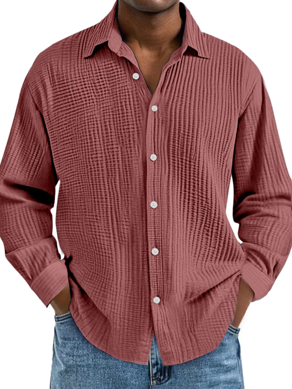 Relaxed Long Sleeve Open Collar Pleated Front Shirt