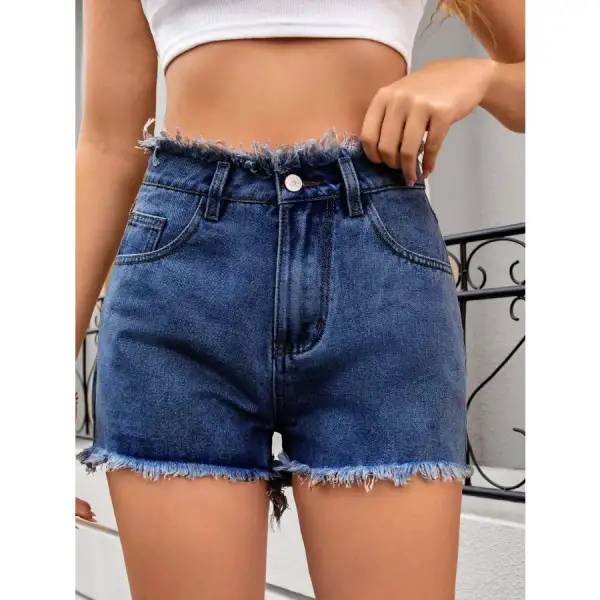 Classic Washed Raw Hem Denim Shorts