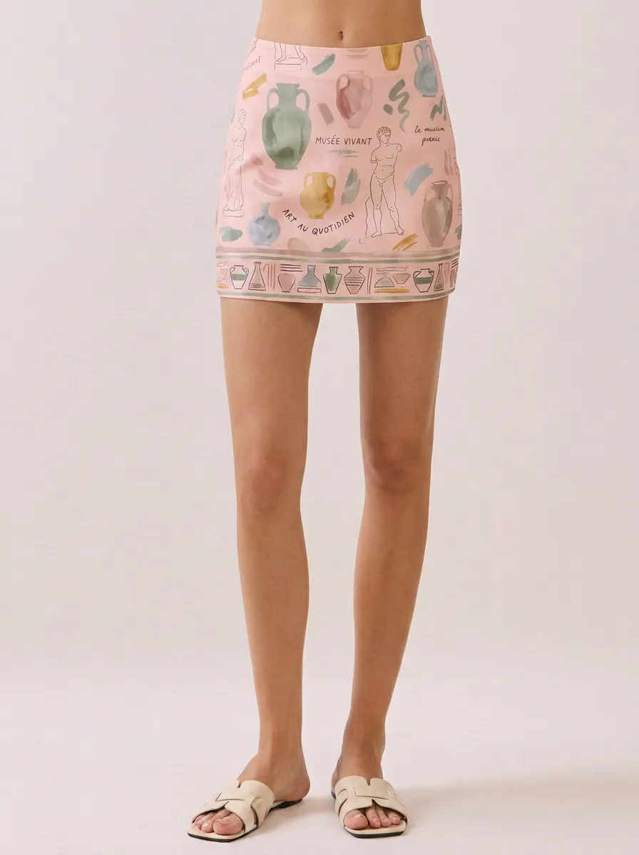 Women's Greek Art Lover Statue Vase Printed Mini Skirt