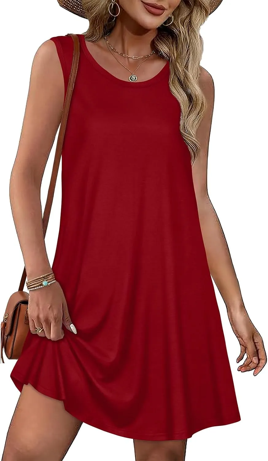 elescat Summer Dresses for Women Boho Sleeveless Pocket Tshirt Sundresses