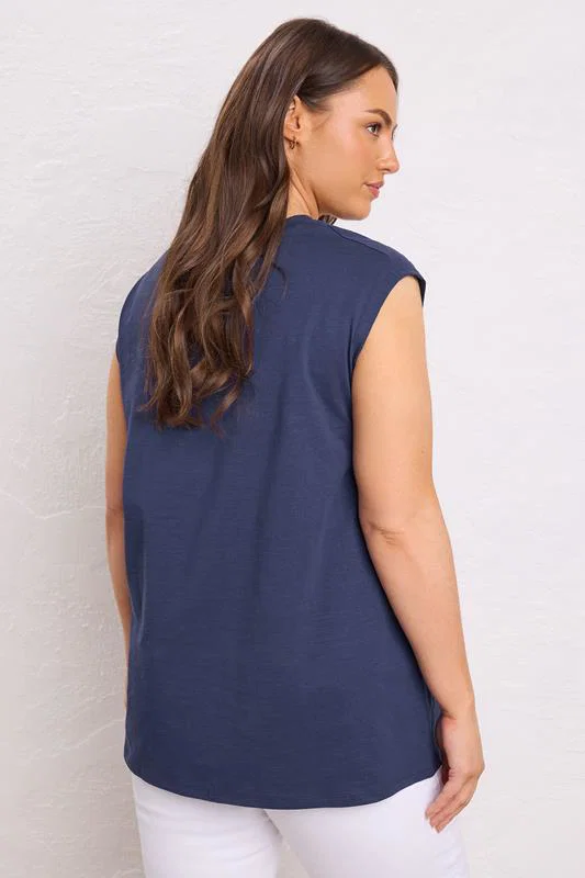 Navy Blue Broderie Anglaise Vest Top detail 2