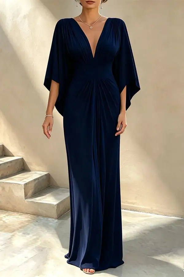 Polished Draped V Neck Top And Flowing Maxi Skirt Set
