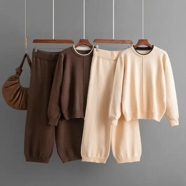 Structured Contrast Color Loose Sweater Pants Set