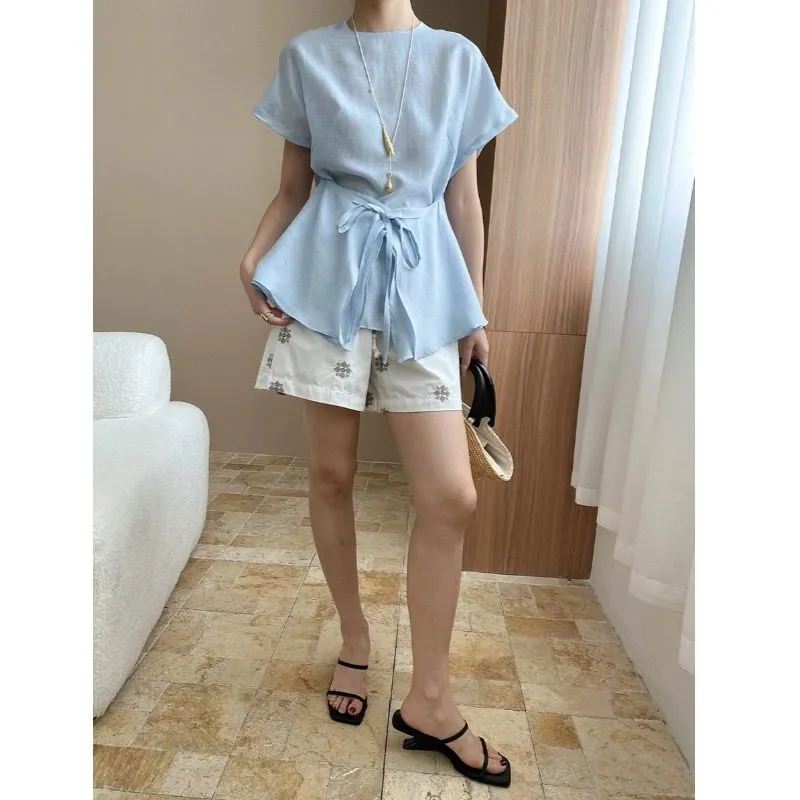 Streamlined Tie Waist Short Sleeve Shirt