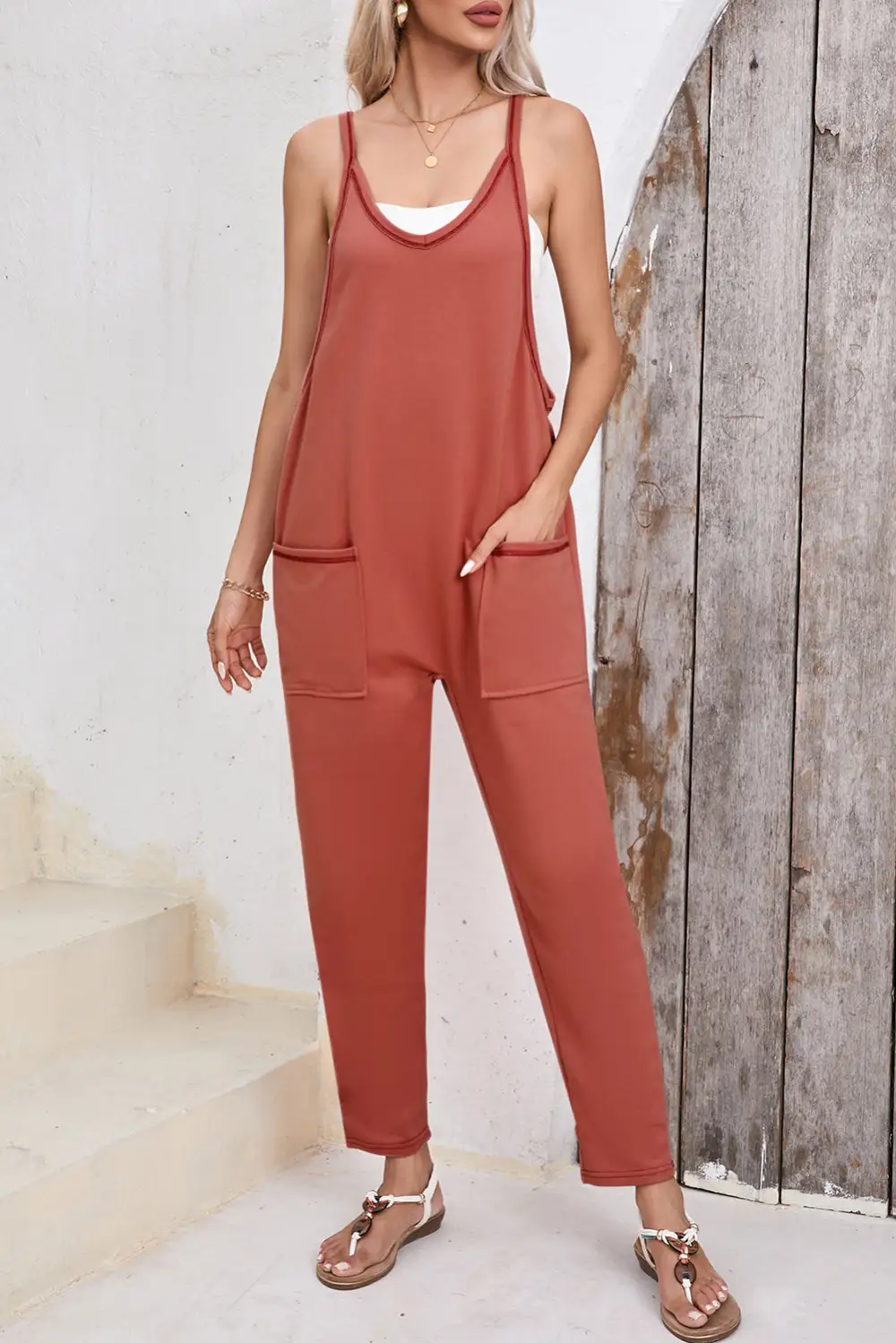 Flame Side Pockets Harem Sleeveless V Pants