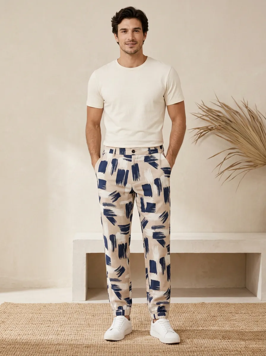 Men's Brushstroke Abstract Printed Pants