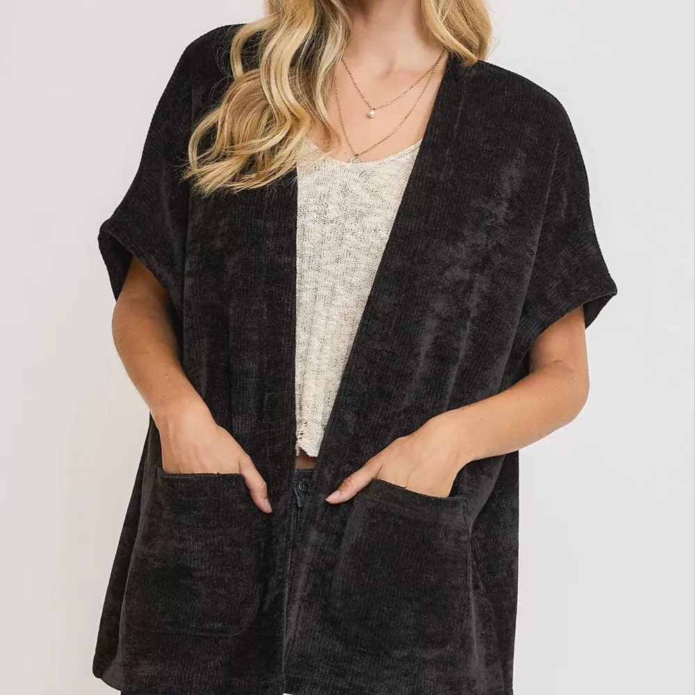 Modern Open Front Pocket Detail Knit Cardigan