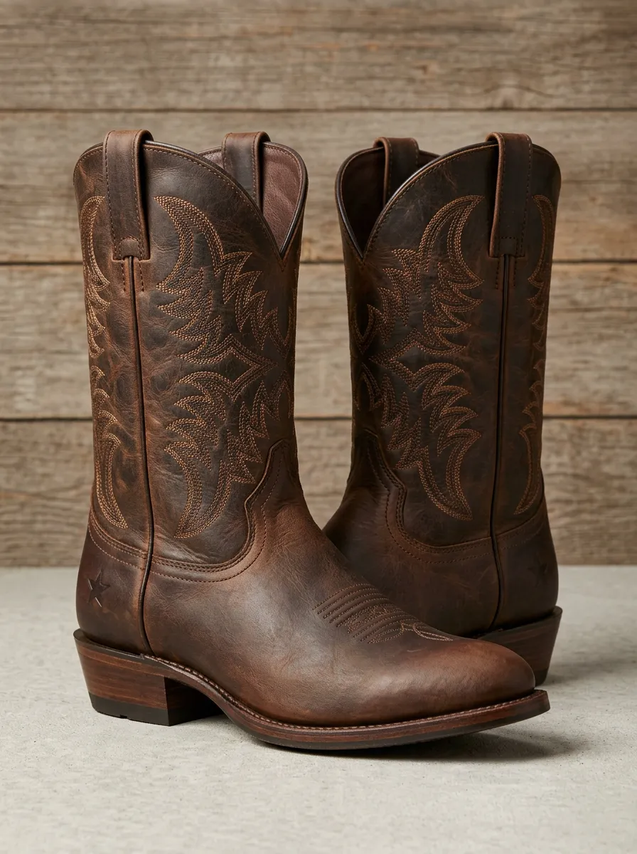 Heritage Star Embroidered Leather-Look Ranchwear Edit Unisex Western Cowboy Boots