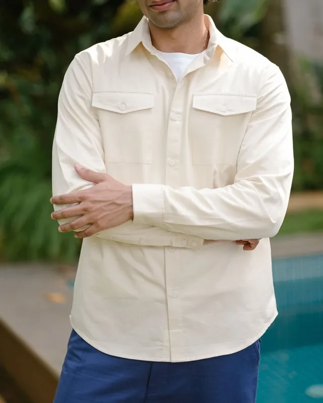 Eggshell Heavyweight Cotton Overshirt Jacket