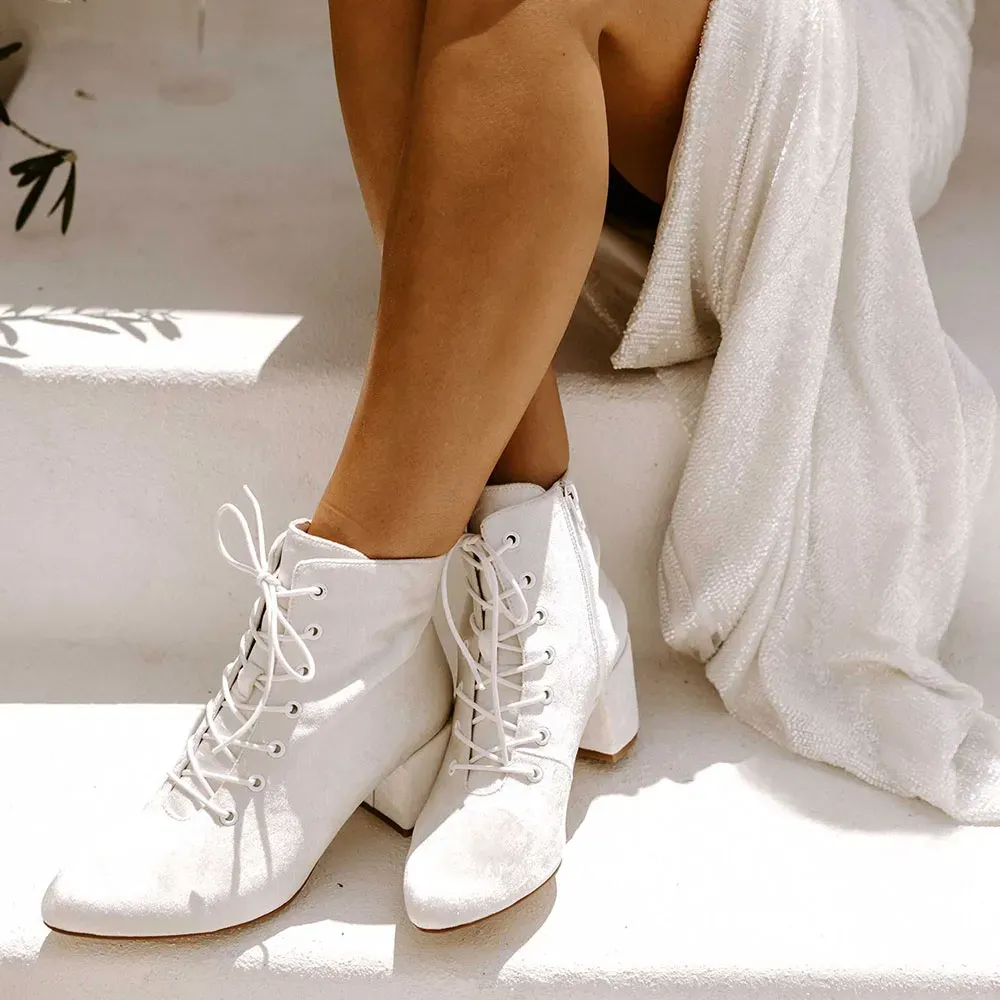 Lace-Up Zip-Up Block-Heel Platform Ankle Boots