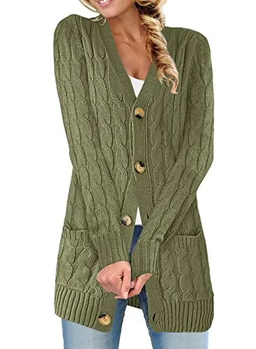 Women Open Front Cardigan Sweater Button Down Knit Sweater Coat