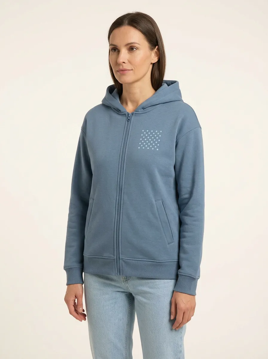 Women's Polka-Dot Full-Zip Welt-Pocket Drop-Shoulder Hoodie