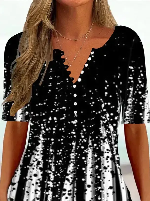 Women Half Sleeve V-neck Gradient Striped Printed Tops