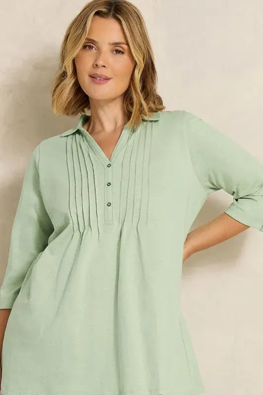 Sage Green Pintuck Henley Top