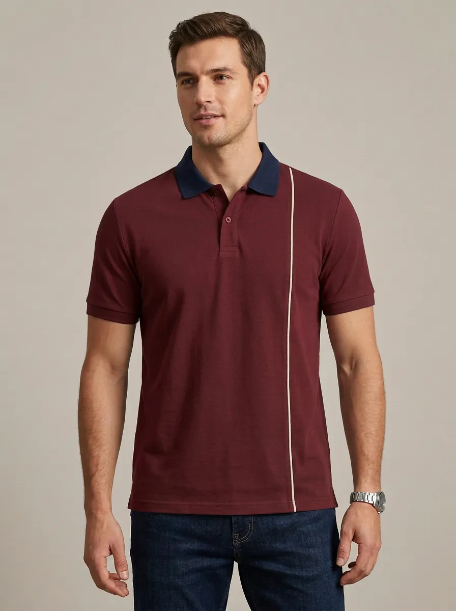 Men's Casual Business Vertical Stripe Contrast Collar Polo Shirt