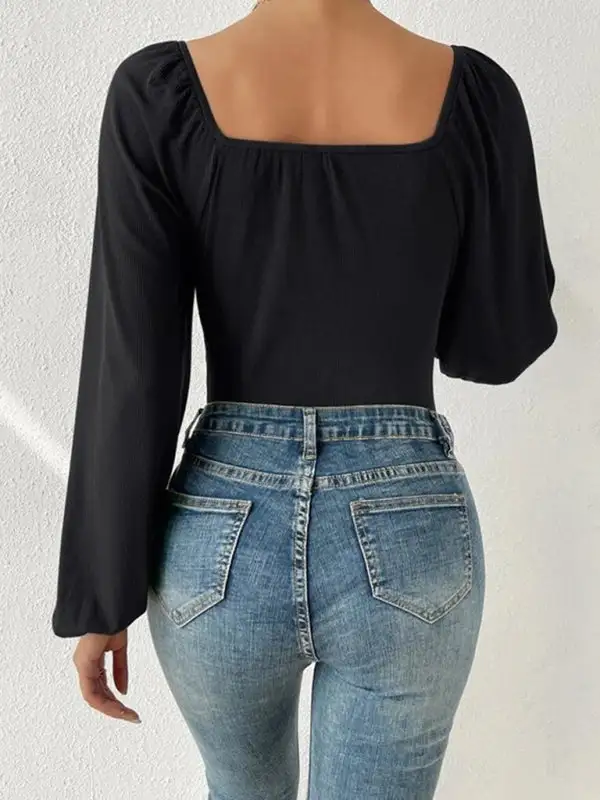 Square Neck Long Sleeved Jumpsuit