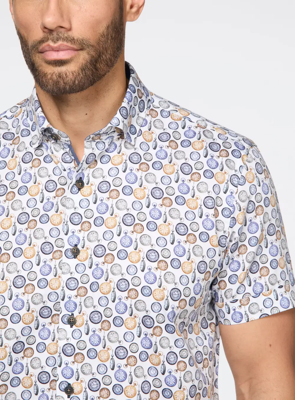 Clock Motif Sateen Shirt