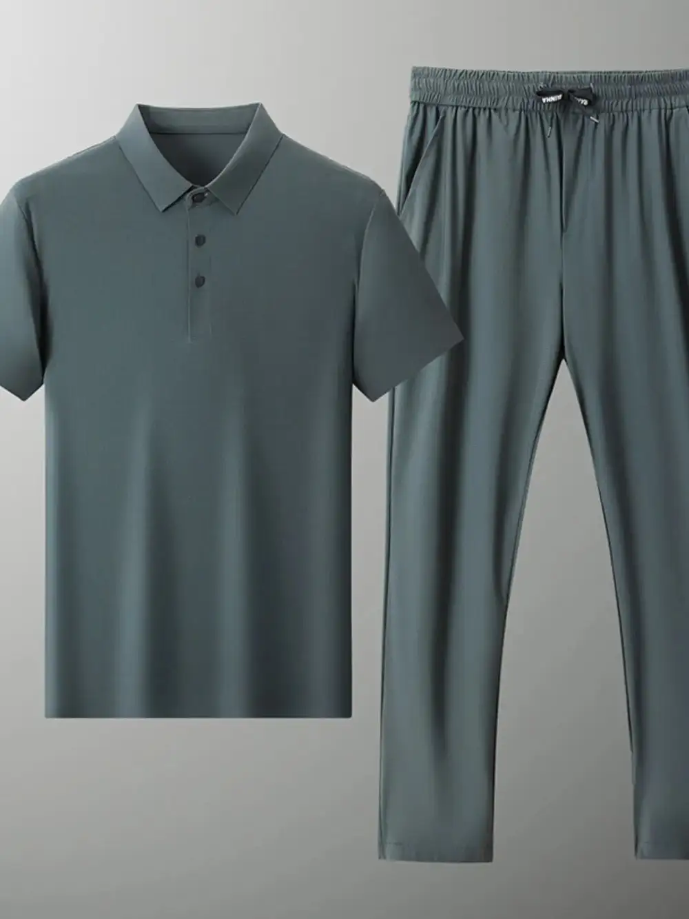 Button Detail Short Sleeve Polo Matching Two Piece Set